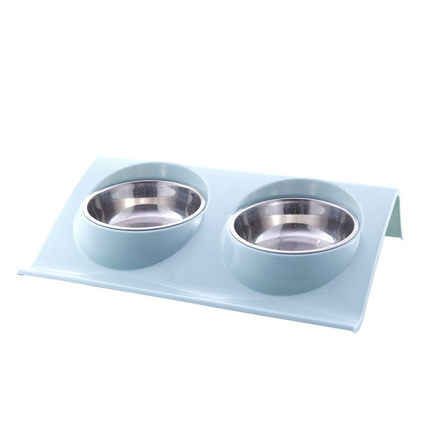 Color: Blue, Size: S - Stainless Steel Anti-spatter Pet Double Bowl