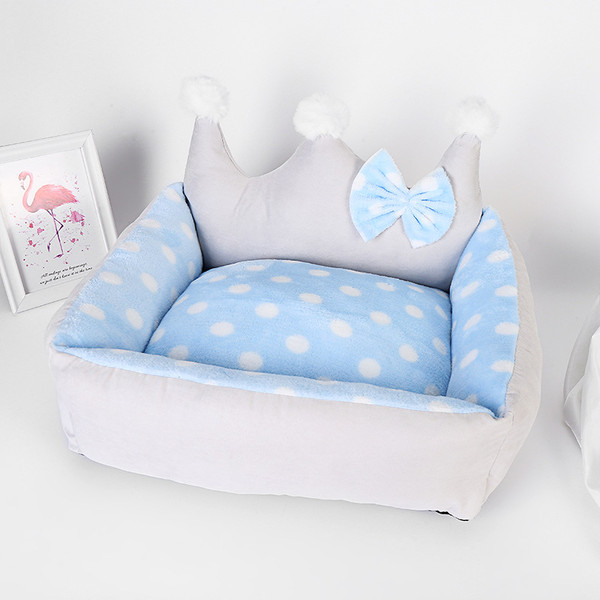 Color: Light Blue, Size: M - Warm Pet Dog Bed Puppy Crown Princess House