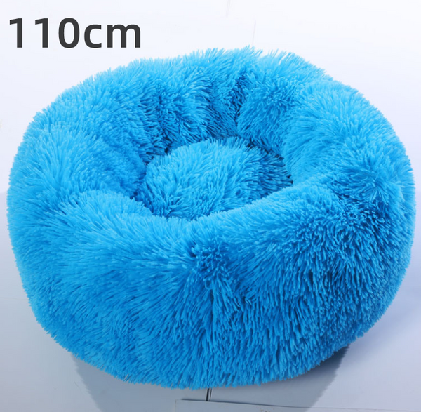 Color: Blue - Cotton Pet Bed Winter Warm Sleeping Bed For Dogs Kennel Dog Round Cat Long Plush Pupp