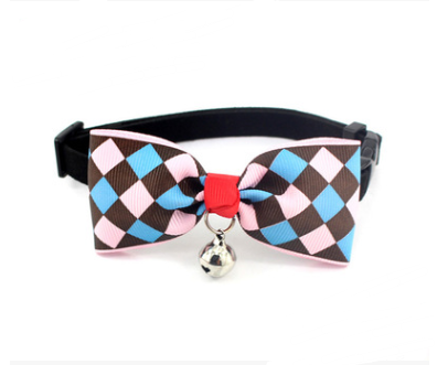 Color: Blue checkered, Size: XS - Adjustable Dog Cat Pet Cute Bow Tie With Bell Puppy Kitten Neckti