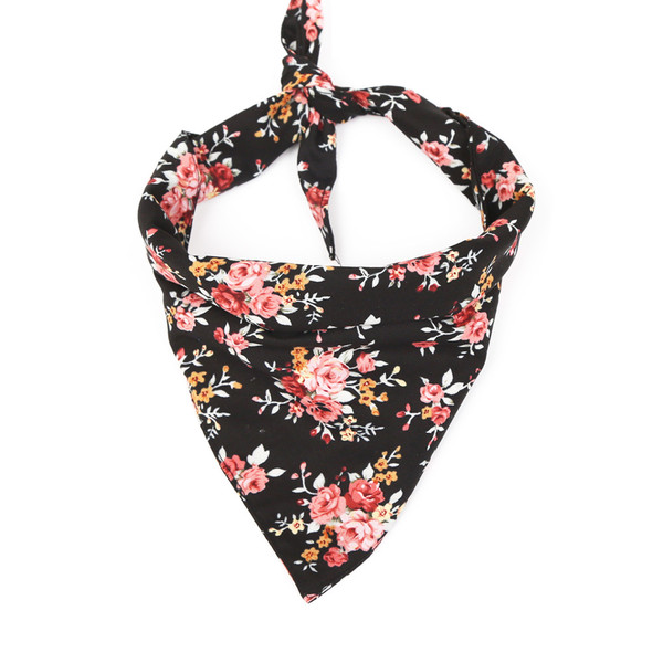 Color: Black, Size: L - Fashion Flower Pet Triangle Scarf Dog Saliva Towel Double Cotton Scarf Bib 