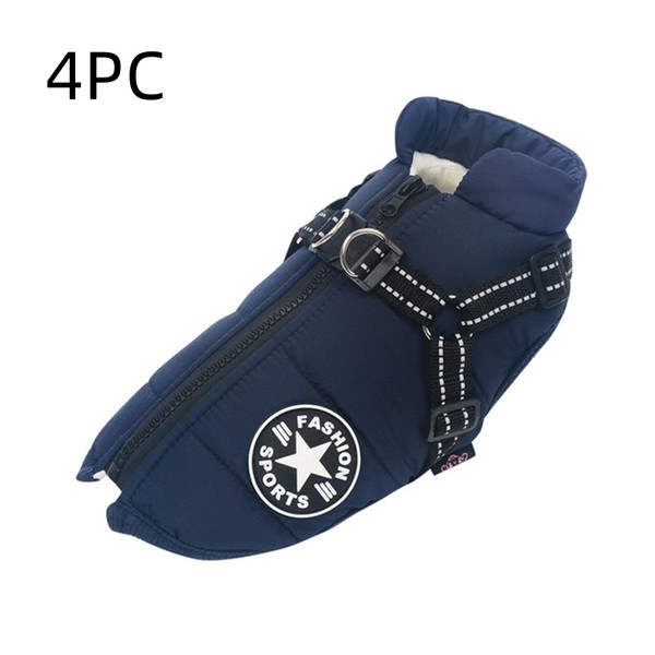 Color: Blue, Size: M-4PCS, quantity:  - Large Pet Dog Jackets Winter Warm Dogs Clothes  Coats