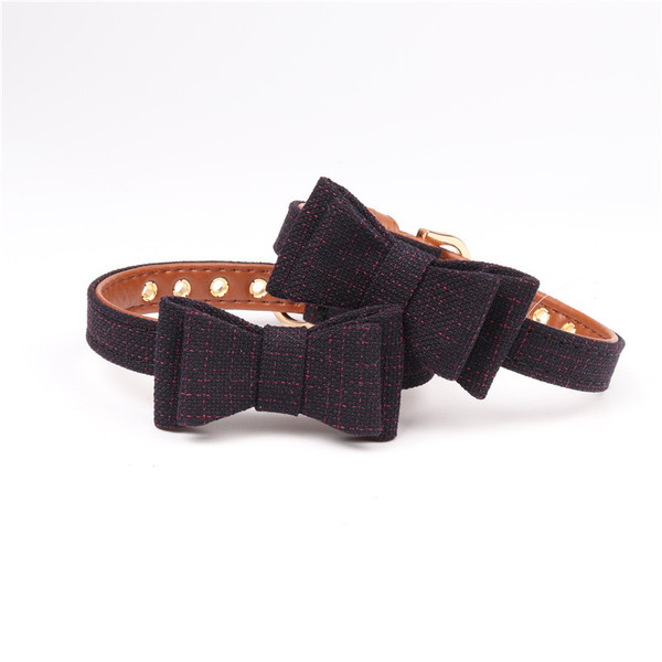 Color: Navy Blue, Size: M - British bow pet collar