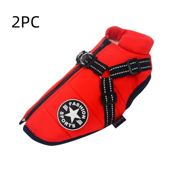 Color: Red, Size: S-2PCS, quantity:  - Large Pet Dog Jackets Winter Warm Dogs Clothes  Coats