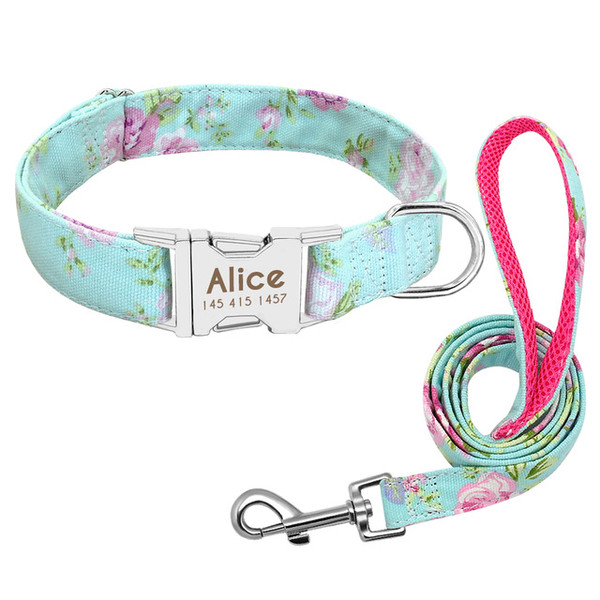 Color: Mint green set, Size: M - Pet Dog Name Collar Custom Large Dog Collar Lettering Tag