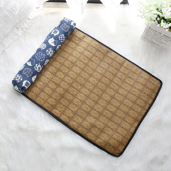 Color: 1style, Size: L - Summer Rattan Pet Mat Pillow Cushion Cooling Cat Litter Mat Ice Pad