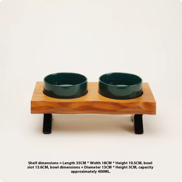 Size: Average Size, Color: Dark Green Suit - Anti-tumble Wooden Frame Ceramic Pet Bowl
