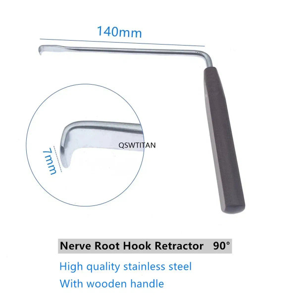 Color: Red - Nerve Root Hook Retractor with wooden handle brain Bone Retractor Stainless Steel nerv