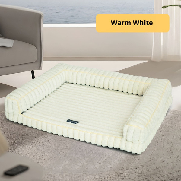 Color: White, Size: 120x75 - Kennel Stripe Dehaired Angora Removable Pet Bed