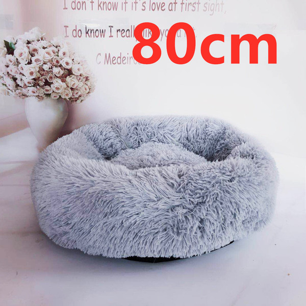 Color: Light Grey80cm - Cotton Pet Bed Winter Warm Sleeping Bed For Dogs Kennel Dog Round Cat Long 