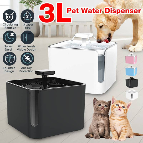 Color: Blue, Size: EU Ordinary - 3L USB Automatic Pet Cat Dog Feeder Drinking Fountain Cats Water F