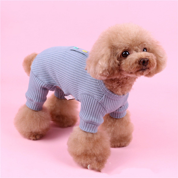 Color: Blue, Size: XXL - Pet clothes cotton waffle color buttons