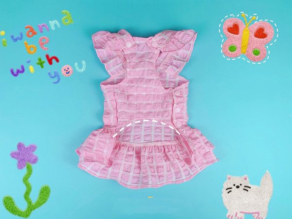 Color: Pink, Size: Law fight S - Cute Cat And Dog Folding Lace Plaid Pet Skirt