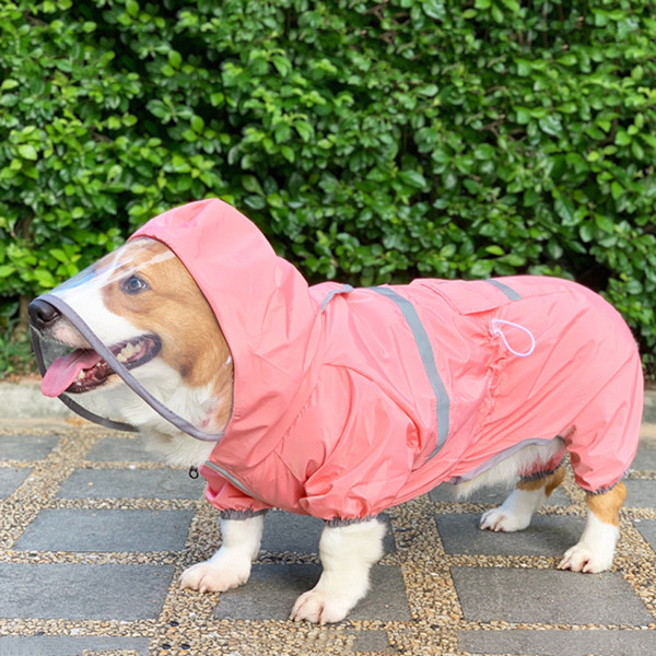 Color: Pink, Size: XL - Dog Raincoat Four Legged Waterproof Pet Clothing