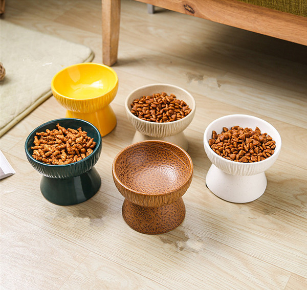 Tall ceramic cat food bowl