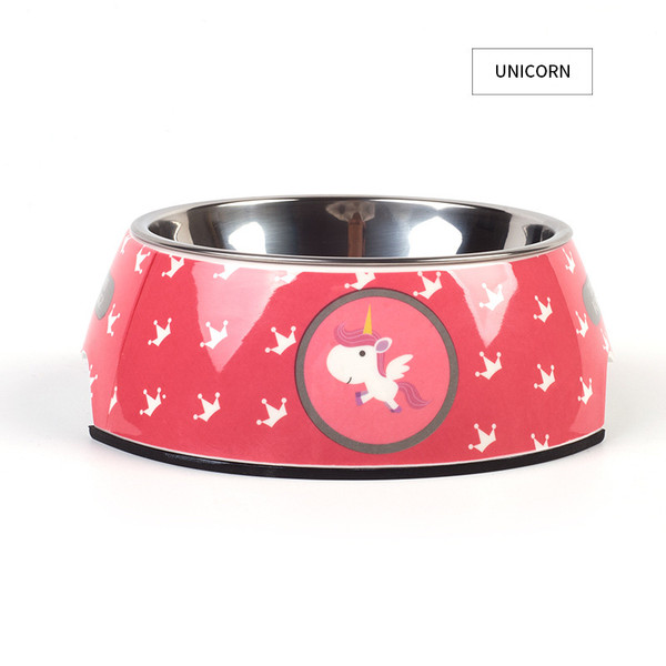 Color: Unicorn, Size: M - Food grade stainless steel pet dog bowl