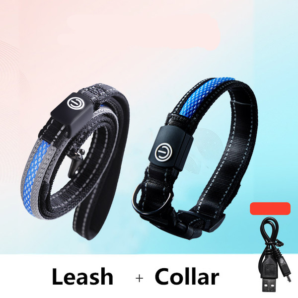 Color: Blue Set, Size: S - Dog luminous collar usb charging collar