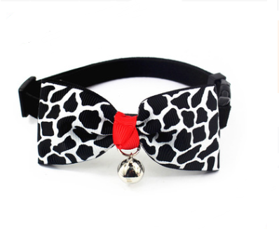 Color: White leopard, Size: XS - Adjustable Dog Cat Pet Cute Bow Tie With Bell Puppy Kitten Necktie