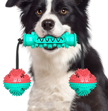 Color: Red - Dog Chew Toys Pet Toothbrush Rubber Bones Teeth Cleaning
