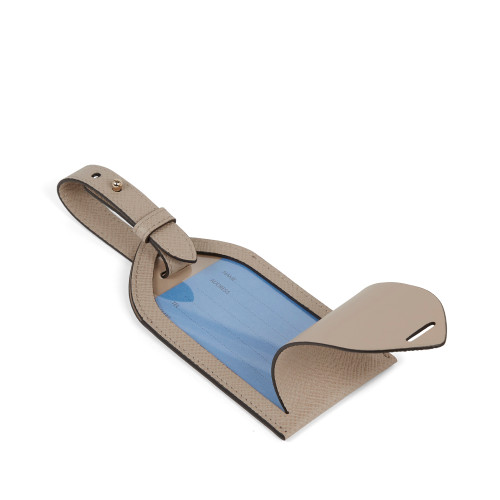 Smythson Sandstone Leather Luggage Tag opened