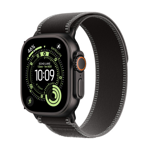 Apple Watch Ultra 3, 49mm Black Titanium Case with Black Charcoal Trail Loop