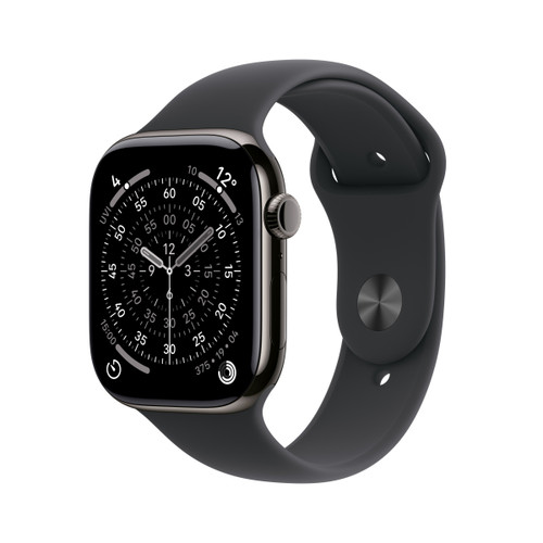 Apple Watch Series 11, Slate Titanium Aluminium Case with Black Sport Band