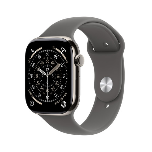 Apple Watch Series 11, Natural Titanium Case with Stone Grey Sport Band