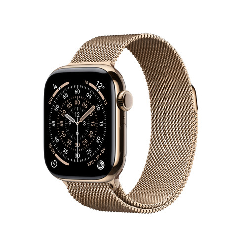 Apple Watch Series 11, 42mm Gold Titanium Case with Gold Milanese Loop