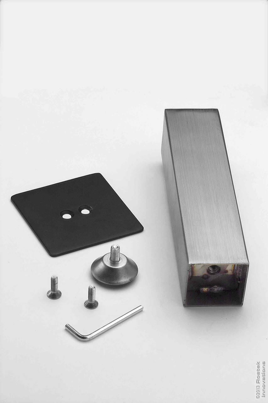 Components of the KATR50 series of stainless steel furniture legs.