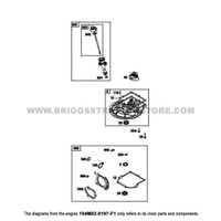 Parts lookup Briggs and Stratton 725EXi Engine 104M02-0197-F1 crankcase, cover, sump, lubrication group diagram