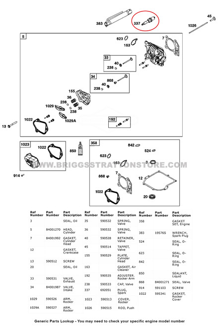 Parts Lookup 692051 Spark Plug Briggs and Stratton diagram