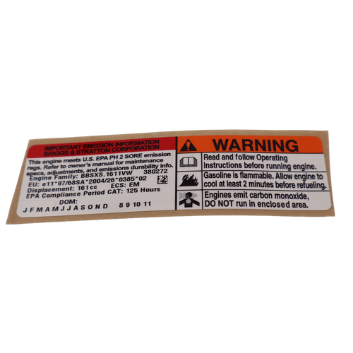799452 Label Emissions Briggs and Stratton Genuine OEM Part