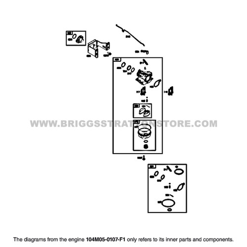 Parts lookup Briggs and Stratton 725EXi Engine 104M05-0107-F1 carburetor diagram