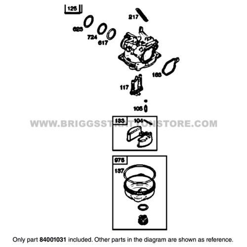 Parts lookup Briggs and Stratton 625EX Carburetor 84001031 diagram