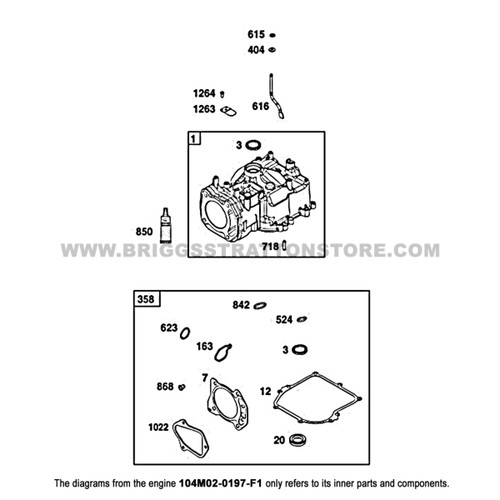 Parts lookup Briggs and Stratton 725EXi Engine 104M02-0197-F1 cylinder head group diagram