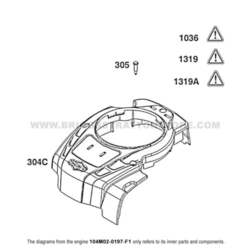 Parts lookup Briggs and Stratton 725EXi Engine 104M02-0197-F1 blower housing group diagram