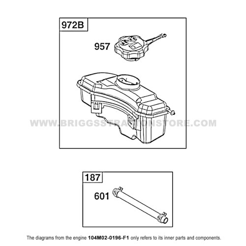 Parts lookup Briggs and Stratton 725EXi Engine 104M02-0196-F1 fuel supply diagram