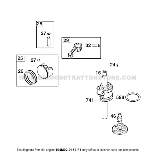 Parts lookup Briggs and Stratton 725EXi Engine 104M02-0182-F1 crankshaft group diagram