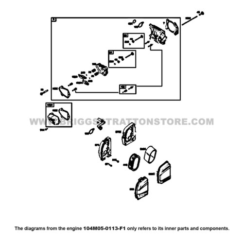 Parts lookup Briggs and Stratton 725EXi Engine 104M05-0113-F1 air cleaner, cylinder head diagram