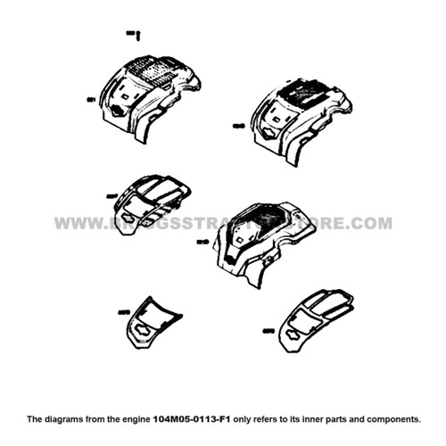 Parts lookup Briggs and Stratton 725EXi Engine 104M05-0113-F1 blower housing, in-start, motor starter diagram