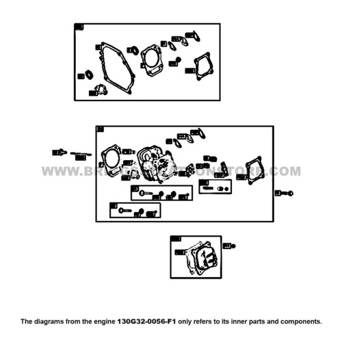 Parts lookup Briggs and Stratton 950 Series Engine 130G32-0056-F1 cylinder head, gasket set diagram