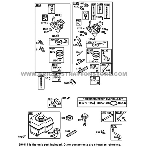 Parts lookup Briggs and Stratton Single Carton Carburetor 594014 OEM diagram