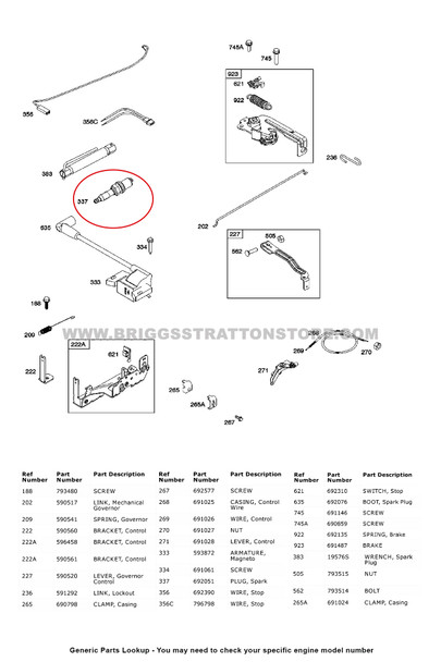 Parts Lookup 692051 Spark Plug Briggs and Stratton diagram