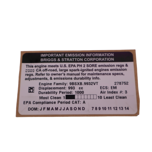 844332 - Label Emissions - Briggs and Stratton - Genuine OEM Part