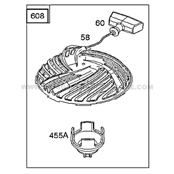 Parts lookup Briggs and Stratton 550E Pull Starter Assembly 593959 diagram