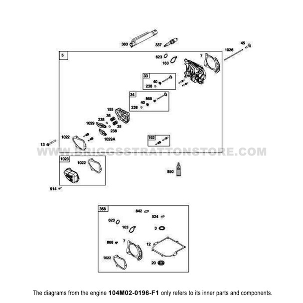 Parts lookup Briggs and Stratton 725EXi Engine 104M02-0196-F1 cylinder head group diagram