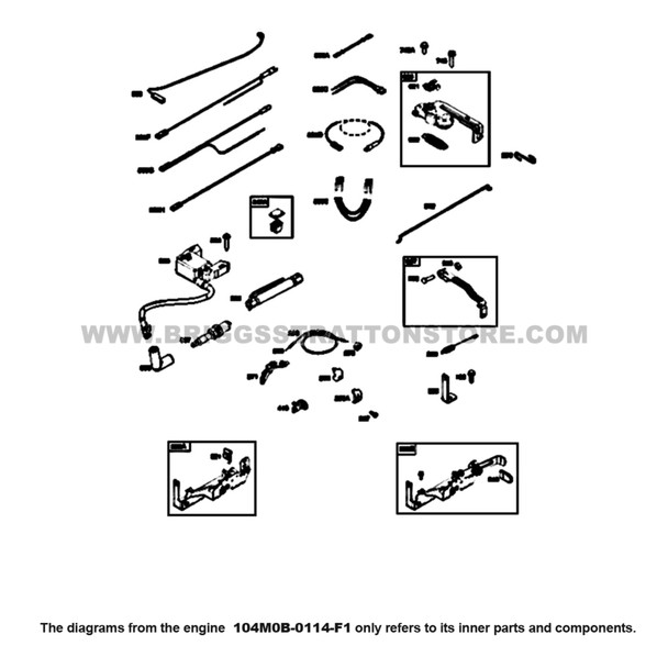Parts lookup Briggs and Stratton 725EXi Engine 104M0B-0114-F1 armature, controls, electrical system, governor spring, spark plug diagram