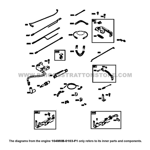 Parts lookup Briggs and Stratton 725EXi Engine 104M0B-0103-F1 armature, controls, electrical system, governor spring, spark plug diagram