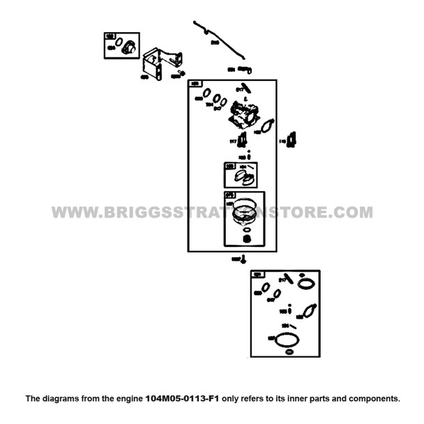 Parts lookup Briggs and Stratton 725EXi Engine 104M05-0113-F1 carburetor diagram