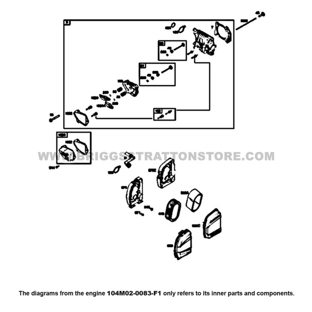 Parts lookup Briggs and Stratton 725EXi Engine 104M02-0083-F1 air cleaner, cylinder head diagram
